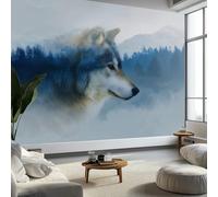 Art Numérique Montagnes Arbres Loup Papier Peint Gris Photo Peintures Murales, Salon Tv Canapé Thème Hôtel De Luxe Couloir Fond Mur Peinture Décor À La Maison 450 x 315 cm