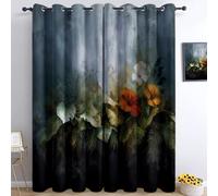 Art Numérique Rideaux Occultant Mur De Feuilles Et Fleurs Tropicales Rideau Isolant, Gris Thermique Chambre Salon Rideaux À Oeillets 3D Acoustiques Intérieurs Rideau L 140 X H 260 cm 2 Panneaux
