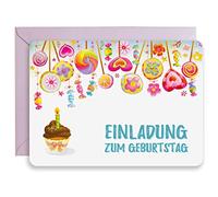 Art Nuvo - 10 cartes d'invitation pour la fête d'anniversaire des enfants avec enveloppes colorées