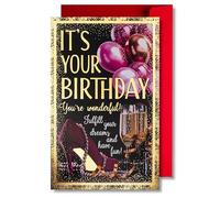 Art Nuvo Carte d'anniversaire - Carte d'anniversaire avec enveloppe pleine de brillance et de lumière scintillante reflétée dans le chiffre scintillant et imprimés colorés