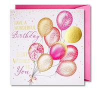 Art Nuvo Carte d'anniversaire pour femme - Carte d'anniversaire joyeuse avec enveloppe pleine de brillance et de lumière scintillante qui se reflète dans le nombre scintillant et les imprimés colorés
