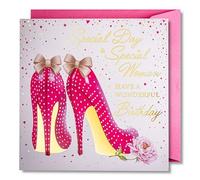 art nuvo Carte d'anniversaire pour femme - Carte d'anniversaire joyeuse avec enveloppe pleine de brillance et de lumière scintillante qui se reflète dans le nombre scintillant et les imprimés colorés
