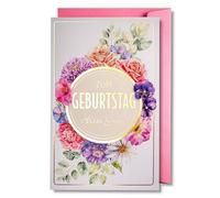 art nuvo Carte d'anniversaire pour femme : une carte d'anniversaire florale avec une enveloppe rose pleine de lumière scintillante qui se reflète dans des imprimés colorés.