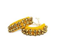 Art Of Creation Paire de kathak Ghungroo pour cheville dansante 40 cloches 2 lignes faites à la main Instrument de musique classique Bharatnatayam Kuchchipudi (jaune rembourré 40 cloches)