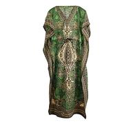 Art of Creation Robe Caftan décontractée 100% Polyester pour Femme - Robe Maxi Caftan - Taille Unique avec Sangle arrière réglable, Vert, L