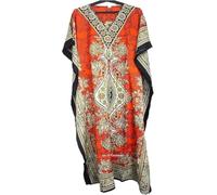Art of Creation Robe Caftan Kimono décontractée de Style Maxi pour Femme, col en V, Manches 3/4, Haut imprimé, Taille Unique, Orange, Taille L