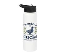 Art ornithologique mignon « Je me demande si les canards pensent à moi aussi » Stainless Steel Insulated Water Bottle