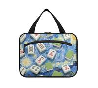 Art Painting Blue Chinese Mahjong Hanging Mens Travel Toiletry Bag with Hook, Designer Essential Shave Kit for Mom Trip estuche para brochas maquillaje L