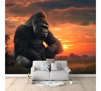 Art Papier peint intissé 400 x 280 cm Papier Peint Panoramique pour Salon Chambre Bureau décor mural moderne Animal Gorille Papier peint Couleur Orange Couvrir les petites fissures
