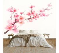 Art Papier Peint Intissé Fleurs De Pêcher Roses Traditionnelles Chinoises Muraux Tapisserie Photo Décoration Murale, Papier Peint 350x256 cm Salon Chambre Bureau Couloir Peinture Murale Décor, Crème