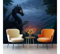 Art Papier Peint Panoramique 200 X 140 Cm Fantaisie Toison Mur Xxl Moderne Décoration Murale Salon Bleu Profond Dragon Ombre Du Chienchambre Á Coucherr Bureau Salle