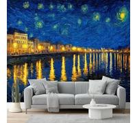 Art Papier Peint Panoramique 200 X 140 Cm Impressionnisme Ciel Étoilé Architecturetoison Mur Xxl Moderne Décoration Murale Salon Bleu Jaunechambre Á Coucherr Bureau Salle