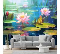Art Papier Peint Panoramique 200 X 140 Cm Impressionnisme Toison Mur Xxl Moderne Décoration Murale Salon Rose Nénuphar Feuille De Lotuschambre Á Coucherr Bureau Salle
