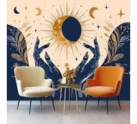 Art Papier Peint Panoramique 250 X 175 Cm Mystère Toison Mur Xxl Moderne Décoration Murale Salon Or Phases De Lune Feuille D'Orchambre Á Coucherr Bureau Salle