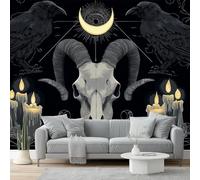 Art Papier Peint Panoramique 250 X 175 Cm Style Gothique Toison Mur Xxl Moderne Décoration Murale Salon Noir Crâne De Mouton Corbeauchambre Á Coucherr Bureau Salle