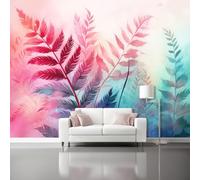 Art Papier Peint Panoramique 300 X 210 Cm Fougères Colorées Toison Mur Xxl Moderne Décoration Murale Salon Rose Fougère Tiges Et Feuilles Chambre Á Coucherr Bureau Salle