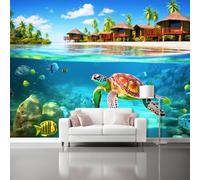 Art Papier Peint Panoramique 300 X 210 Cm Océans Tropicaux Toison Mur Xxl Moderne Décoration Murale Salon Bleu Tortue De Mer Poisson Tropical Chambre Á Coucherr Bureau Salle