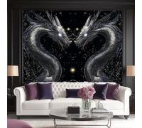 Art Papier Peint Panoramique 350 X 256 Cm Fantaisie Double Dragontoison Mur Xxl Moderne Décoration Murale Salon Double Dragon Sous Les Étoileschambre Á Coucherr Bureau Salle