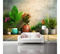 Art Papier Peint Panoramique 350 X 256 Cm Usine Toison Mur Xxl Moderne Décoration Murale Salon Vert En Pot Plantes Verteschambre Á Coucherr Bureau Salle