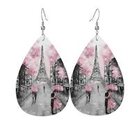 Art Paris Tour Eiffel Boucles d'oreilles en cuir en forme de larme légères Bohème Ensemble de bijoux Cadeau pour femme et fille