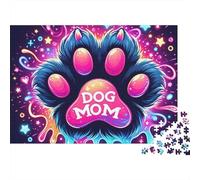 Art Patte Chien Maman Chien Puzzle Cadeau 1000 Pièces pour Adultes Empreinte de Patte Dog MOM en Lueur Néon Premium Robuste Vibrant Stimulant Difficile Anti-Stress 70x50cm/1000pcs