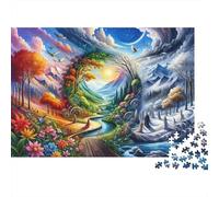 Art Paysage Fantastique Puzzle 1000 pièces Difficile pour Adultes Paysage Quatre Saisons Soleil Lune Rivière Premium Épais Robuste Haute Qualité Vibrant Défiant Relaxation Antistress 38x26cm/1000pcs