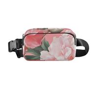 Art Peach Peonies Sac banane élégant pour femmes, hommes, adolescents, sac à bandoulière multifonction antivol avec sangle réglable pour l'entraînement, la course à pied, la randonnée, Pivoines de