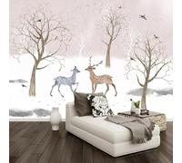 Art Peint À La Main Prunier Cerf Forêt Oiseaux Volants Paysage Neigeux Papier Peint 3D Installation Facile Intissé Tapisserie Bureau Salon Canapé Chambre Décoration Murale-400cm×280cm