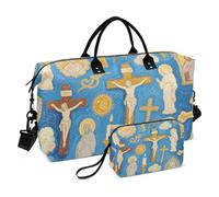 Art Peinture à l'huile Église Bleu Décoratif Weekender Sac de Nuit Sac de Gym avec Trousse de Toilette pour Voyage Étanche Bolso Viajero para Mujer
