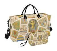 Art Peinture Beige Egypte Rétro Décoratif Épaule Weekender Sac de Nuit Sport Gym Sac avec Trousse de Toilette pour Sports 2 Pcs Set Bulto Para Viajar