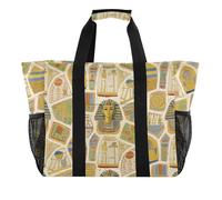 Art Peinture Beige Egypte Retro Utility Bags And Totes pliable avec compartiments avec poignées Sac fourre-tout de plage, Peinture d'art beige égypte rétro, 1 size, Tendance