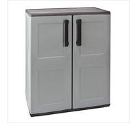 Armoire de Rangement Grise Armoire basse 2 portes Polypropylène - Meuble de rangement 68 x 37 x h84 cm