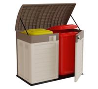 Art Plast - Coffre de jardin 1500L - Abri Poubelle de Tri Polypropylène Ecru Taupe - Verrouillable par Cadenas