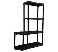 Art Plast - Étagère de Rangement 4 niveaux + Porte-Balai Noire Polypropylène Résistant Garage Buanderie