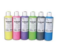 ART PLUS Lot de 6 flacons 250ml gouache. Assortis nacré : Jaune, Rose, Violet, Vert, Noir, Bleu