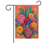 Art populaire mexicain sacré cœur cactus fleurs jardin drapeau saisonnier vacances toile de jute double face maison cour drapeaux extérieurs 30,5 x 45,7 cm