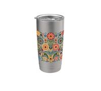 Art populaire scandinave Fleurs Cottagecore Nature Top Gobelet isotherme en acier inoxydable double paroi