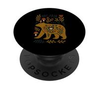 Art Populaire scandinave Ours botanique Floral PopSockets PopGrip Adhésif