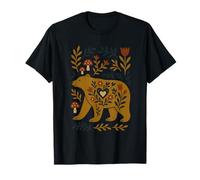 Art Populaire scandinave Ours botanique Floral T-Shirt