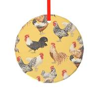 Art Poulet Peinture Imprimer Rond Pendentif Verre - Élégant Arbre de Noël Suspendu Ornement pour Vacances Noël Pâques Décor
