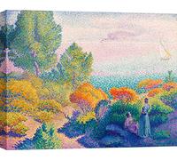 ART PRINT CAFE' - Tableau art moderne - Impression sur toile - Henri Edmond Cross, Deux femmes au bord de la mer Méditerranée - 100 x 70 cm