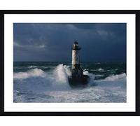 ART PRINT CAFE' - Tableau phare dans la tempête, Jean Guichard, Phare d’Ar-Men, Bretagne. Affiche d'art encadrée, cadre noir