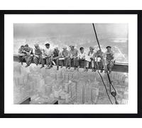 ART PRINT CAFE' - Tableau photo vintage, Charles C. Ebbets, Ouvriers déjeuner sur une poutre, New York 1932. Affiche d'art encadrée, cadre noir