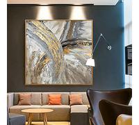 Art Prints Texturé Abstrait Couleur Grise Et Feuille D'Or Peinture À L'huile Sur Toile Peinture À L'huile Moderne Fine Image Décor 40x40cm (16x16in) Avec Cadre