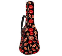 Art Red Lips & Leaves Sac pour guitare acoustique avec 2 poches bandoulière réglable et crochet arrière pour guitares électriques, basses et guitares classiques, Art Lèvres et feuilles rouges,