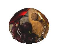 Art Red Wine Galsses & Grapes Bonnet de douche Bonnets de douche pour femmes Bonnets de douche imperméables à double couche, réutilisables.