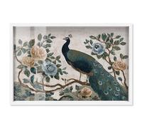 Art Remedy, Peacock and the Peony II Shadowbox Impression vintage Floral Art par Art Remedy, cadre blanc, 38,1 x 25,4 cm