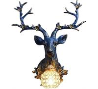 Art rétro à la tête de cerf lumière Lumière rustique Elk Résine Murce Création Creative Vintage Mourir de décor Lampe pour le couloir pour salle de bain Hôtel Farmhouse Aisle Coffee Bar salon (blanc)