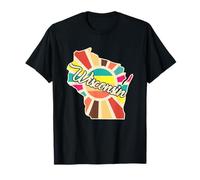 Art rétro coloré de l'État du Wisconsin T-Shirt