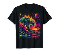 Art rétro coloré océan Vague planète Coucher de Soleil Style Vintage T-Shirt